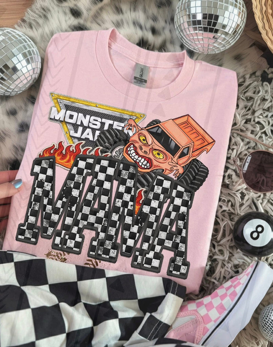 Monster Truck Mama Faux Embroidery Graphic Tee – Racing Mom Shirt – Unisex DTF Print - Pretty Petty Co