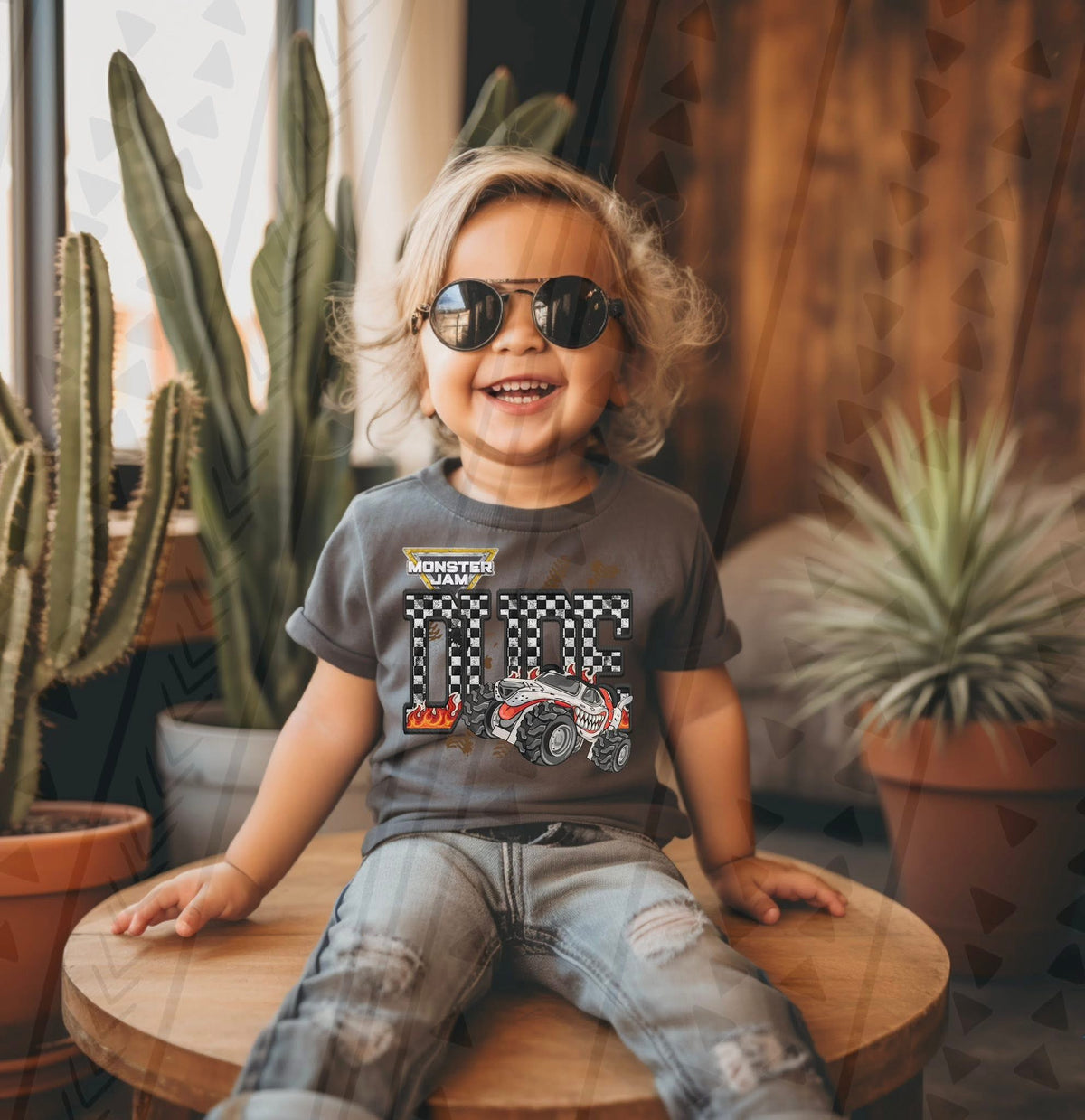 Monster Truck Dude Faux Embroidery Graphic Tee – Racing Kids Shirt – Unisex DTF Print - Pretty Petty Co