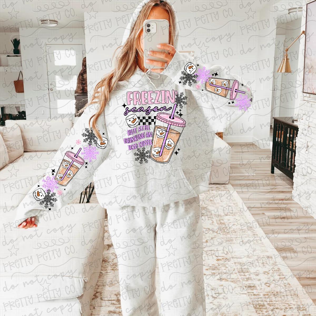 Freezin' Season Iced Coffee Lover Winter Graphic Sweatshirt
