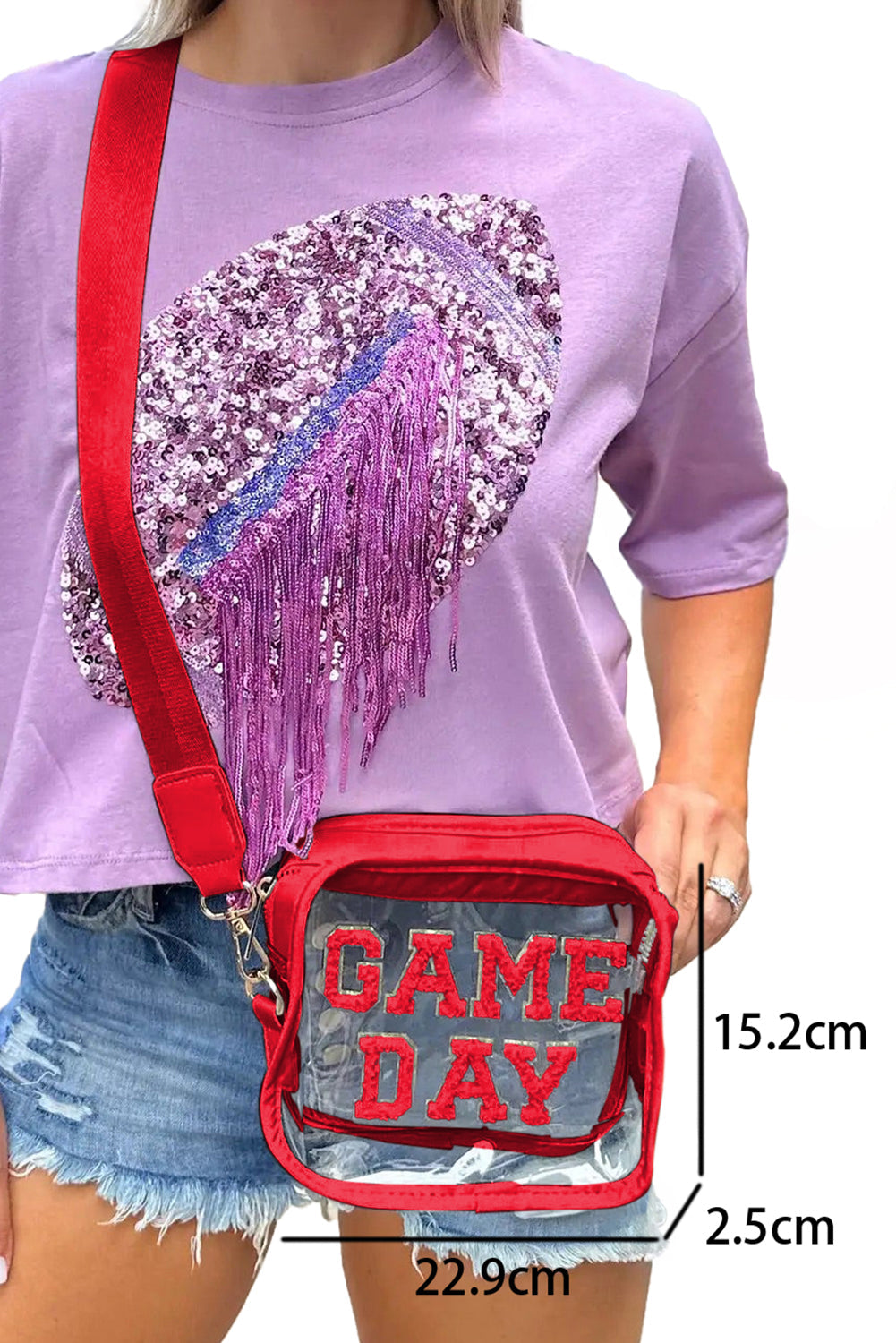 Black Chenille GAME DAY Pattern Clear Bag - Pretty Petty Co