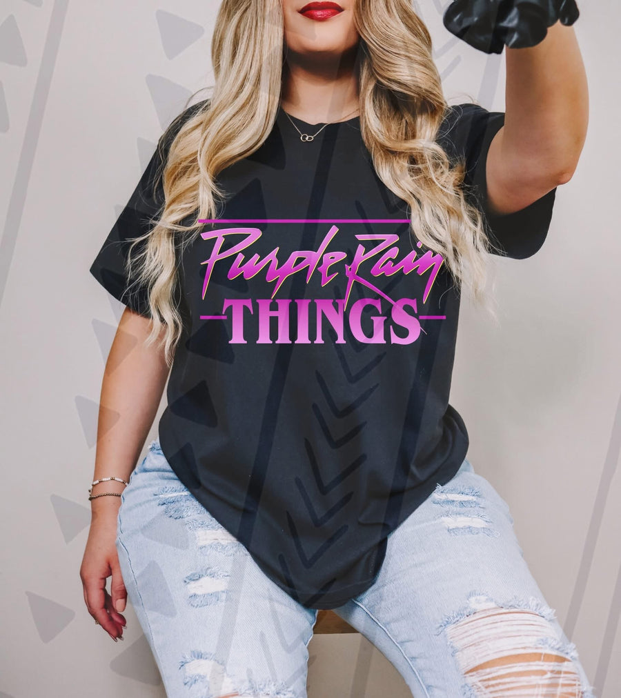 ST “Purple Rain Things” Graphic Tee – Popular TV Show Fan Shirt – Unisex DTF Print – Kids & Adult Sizes - Pretty Petty Co