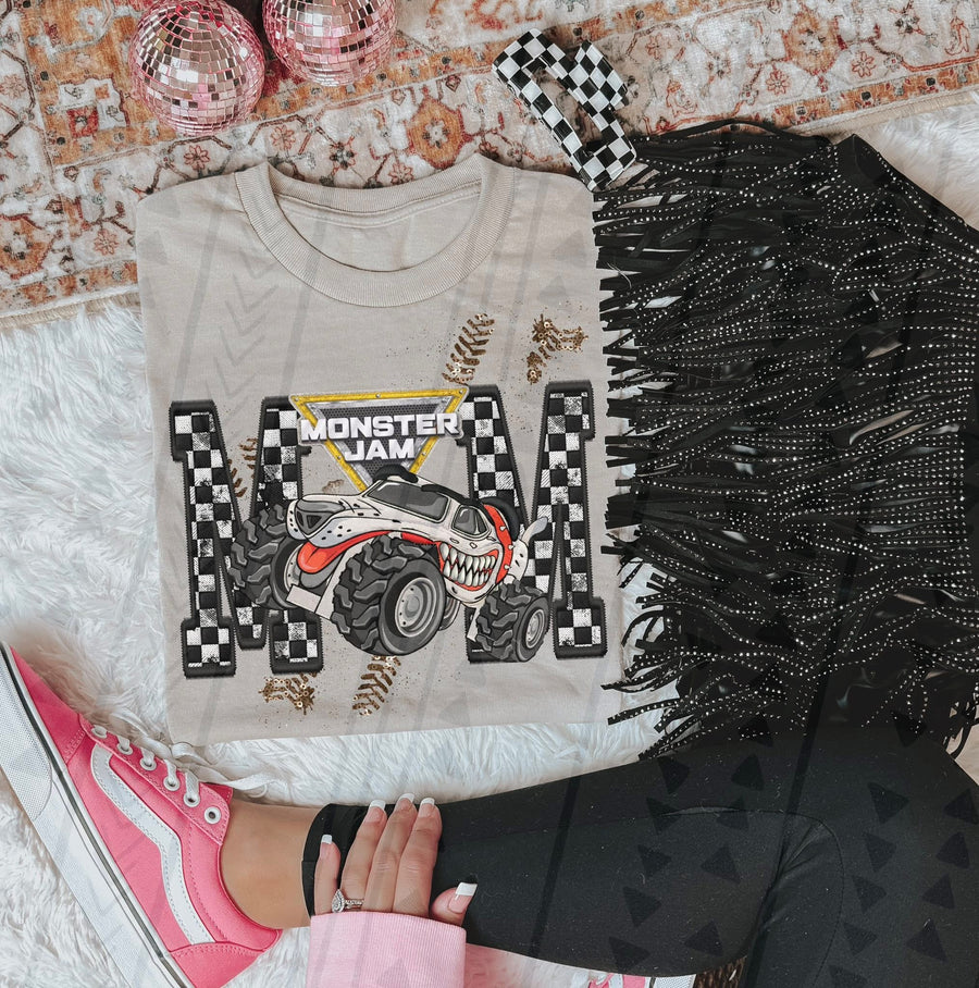 Monster Truck Mom Faux Embroidery Graphic Tee – Racing Mom Shirt – Unisex DTF Print - Pretty Petty Co