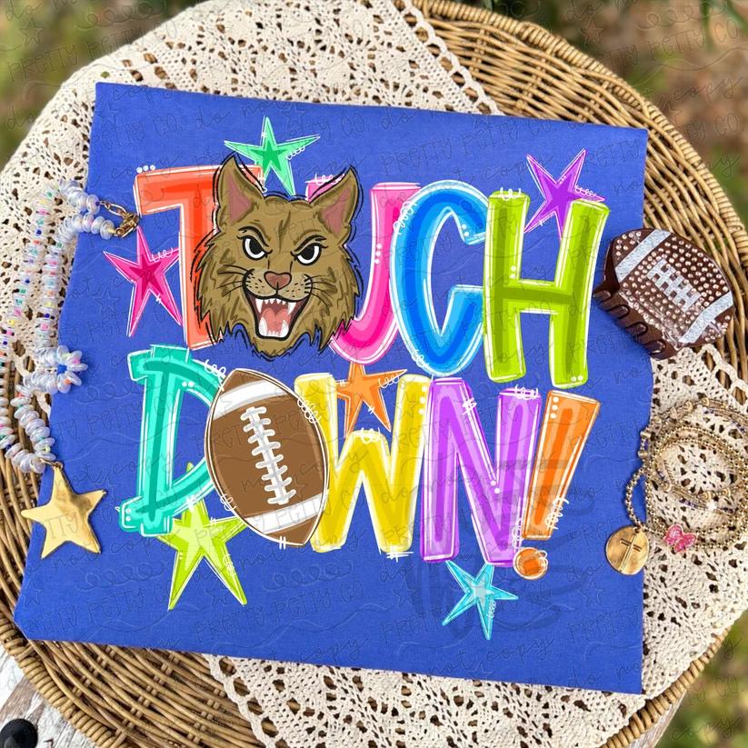 Wildcats Touchdown Football Graphic Tee | Colorful Game Day Shirt | Wildcats School Spirit Football T-Shirt
