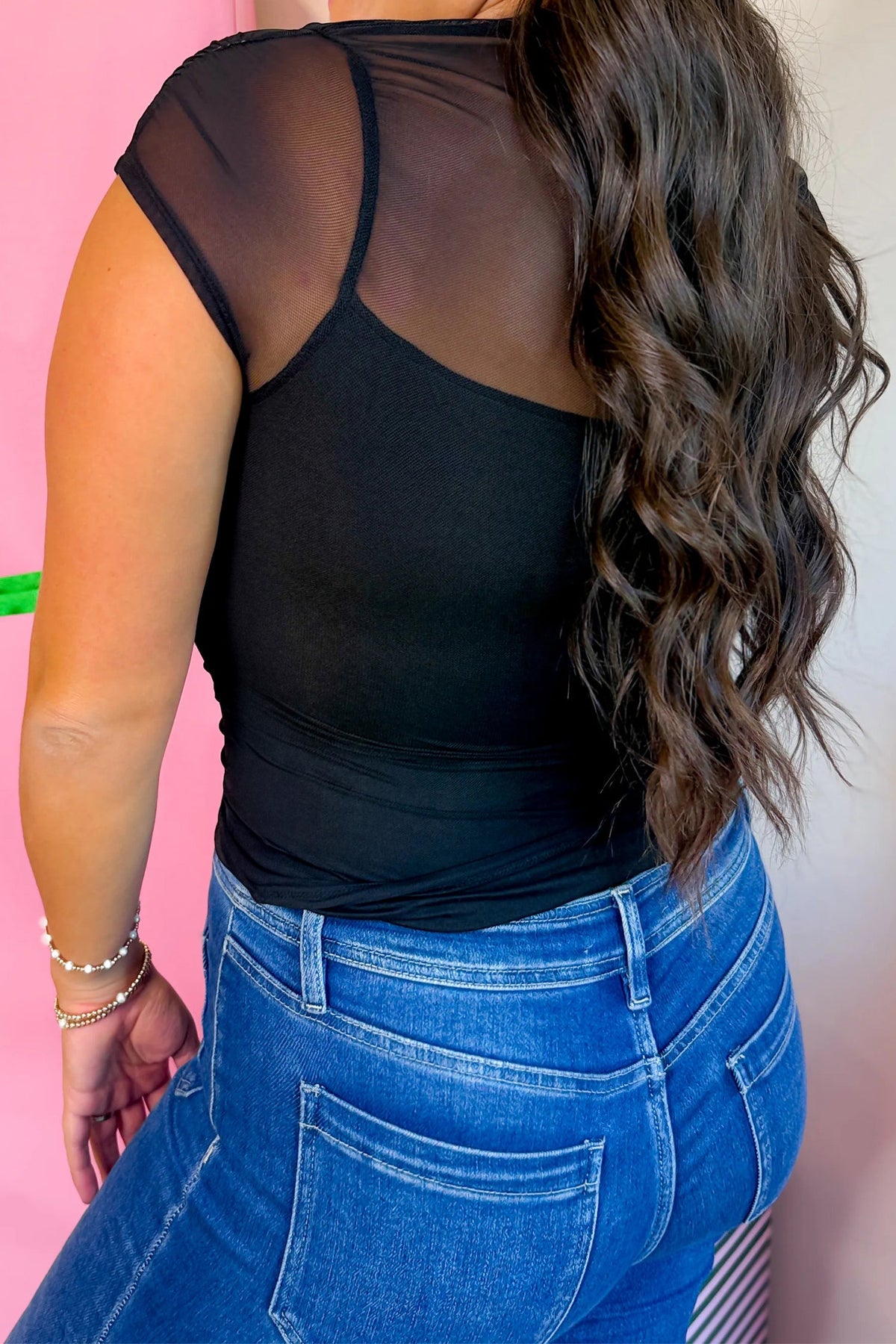 Black Sheer Mesh Patchwork Cap Sleeve T Shirt - Pretty Petty Co