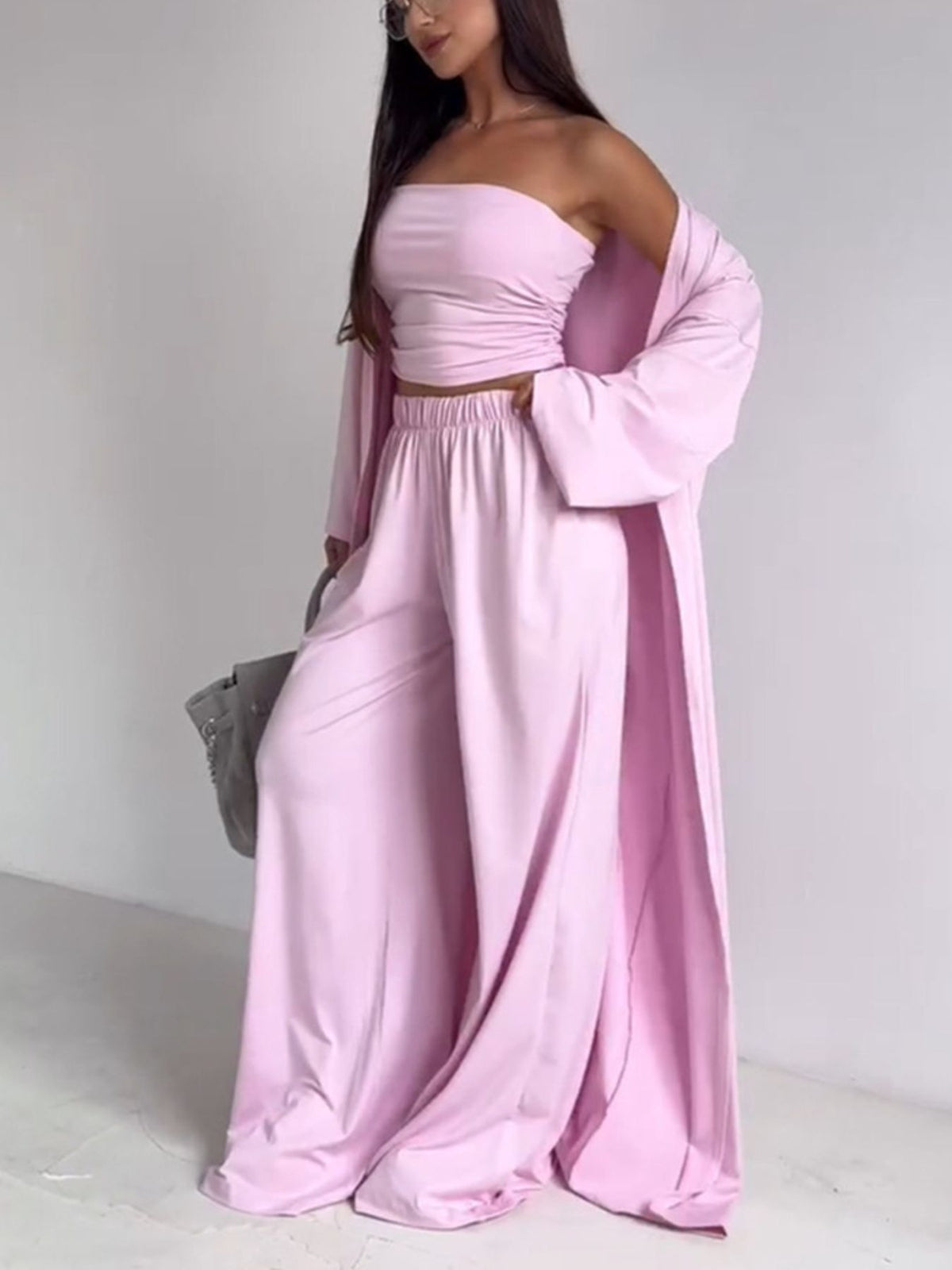 Tube Top & Cardigan & Pants Three Piece Set - Pretty Petty Co