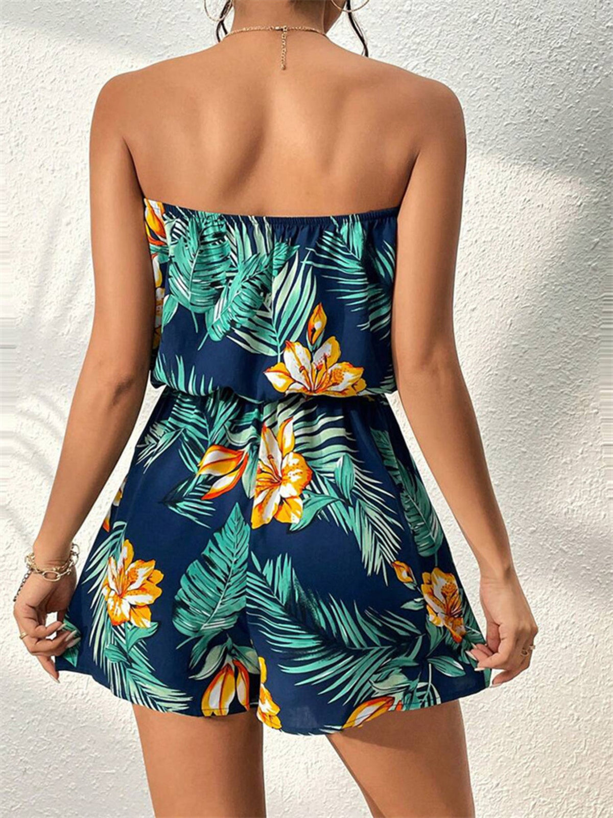 Tropical Print Strapless Elastic Waist Romper - Pretty Petty Co