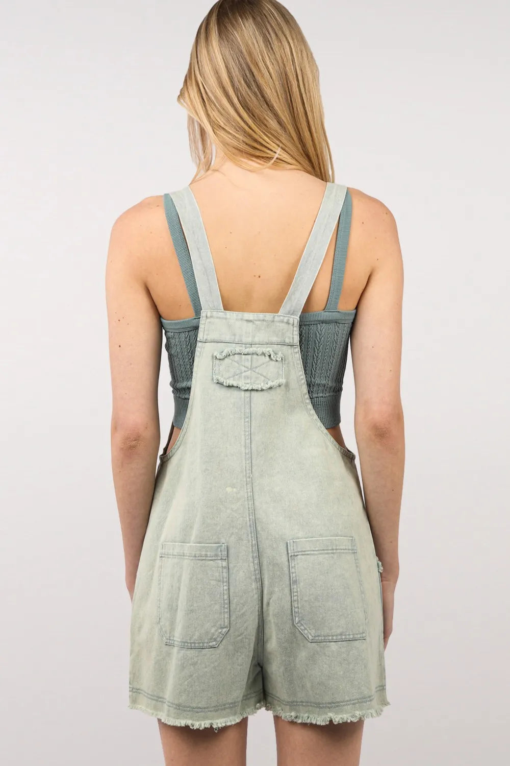 VERY J Washed Frayed Hem Denim Overall - Pretty Petty Co