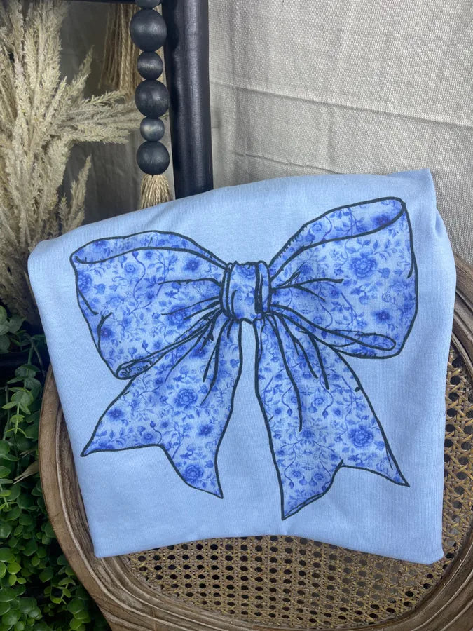 Blue Floral Bow (Gildan Tee) - Pretty Petty Co