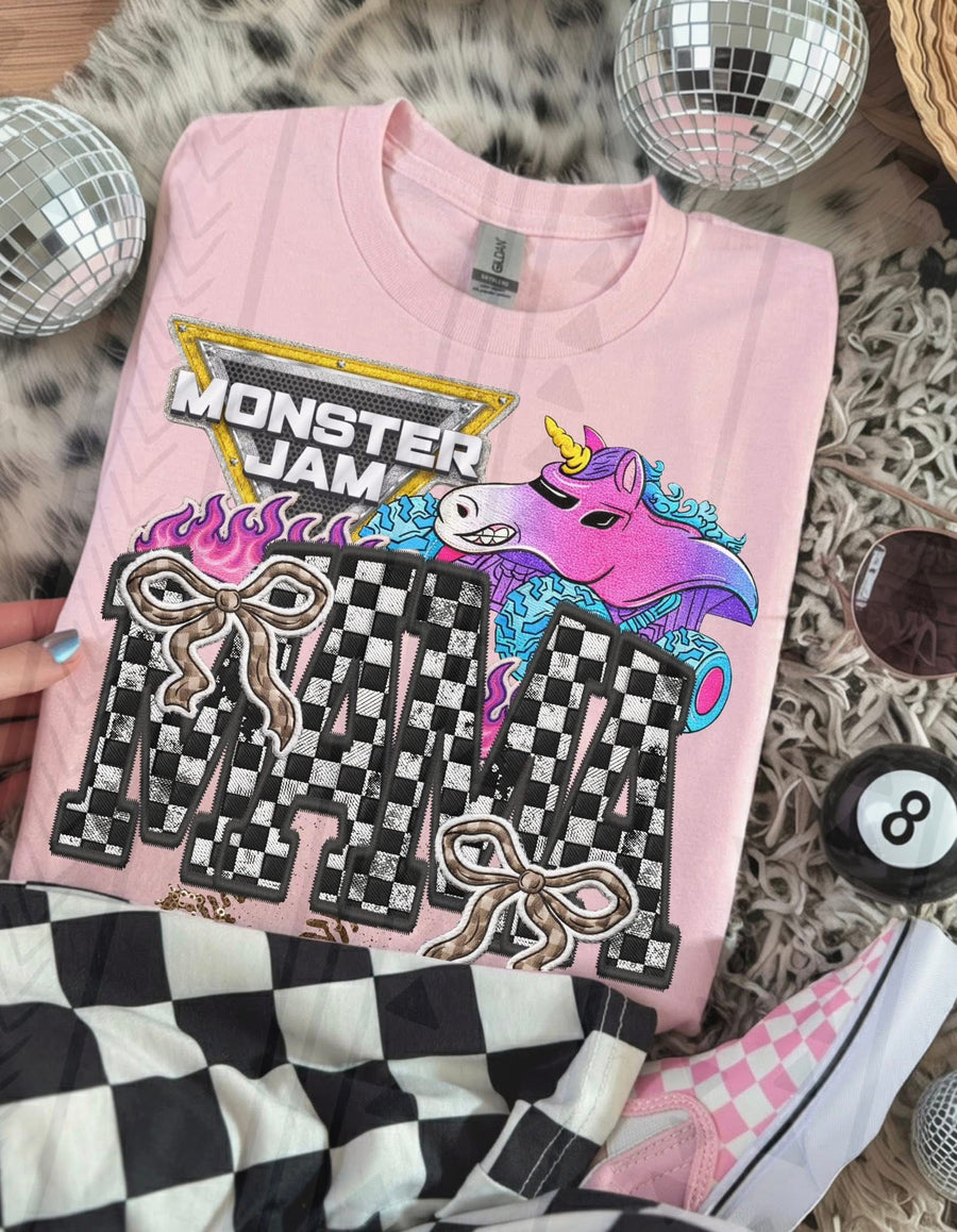 Monster Truck Mama Faux Embroidery Graphic Tee – Racing Mom Shirt – Unisex DTF Print - Pretty Petty Co