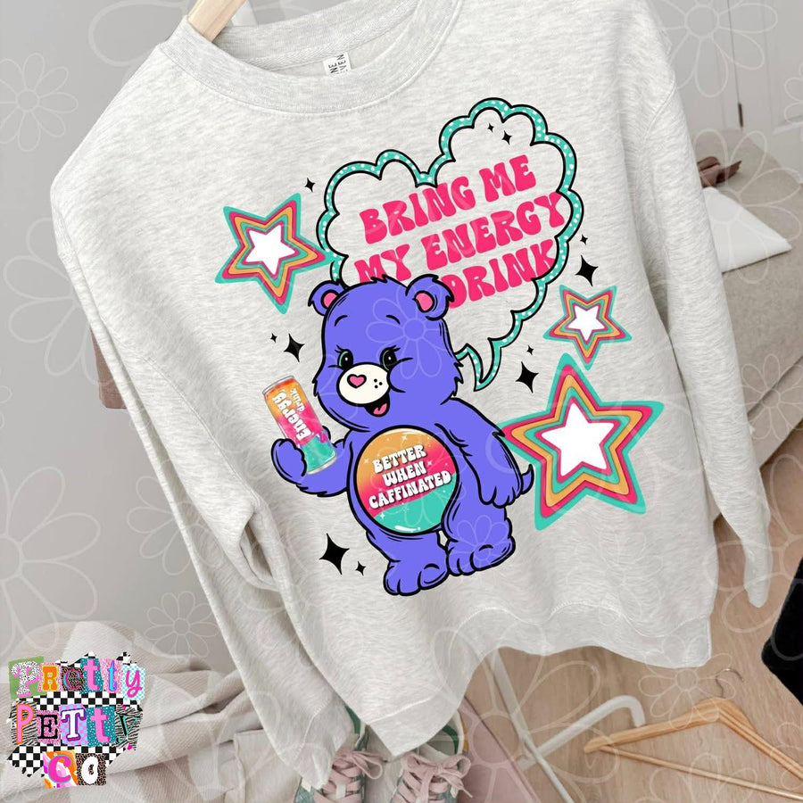 Funny Nostalgic Bear Tee | “Bring Me an Energy Drink” Cute Cartoon Shirt - Pretty Petty Co