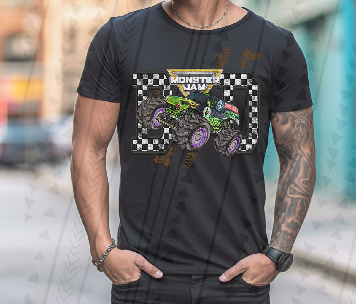 Monster Truck Dad Faux Embroidery Graphic Tee – Racing Dad Shirt – Unisex DTF Print - Pretty Petty Co