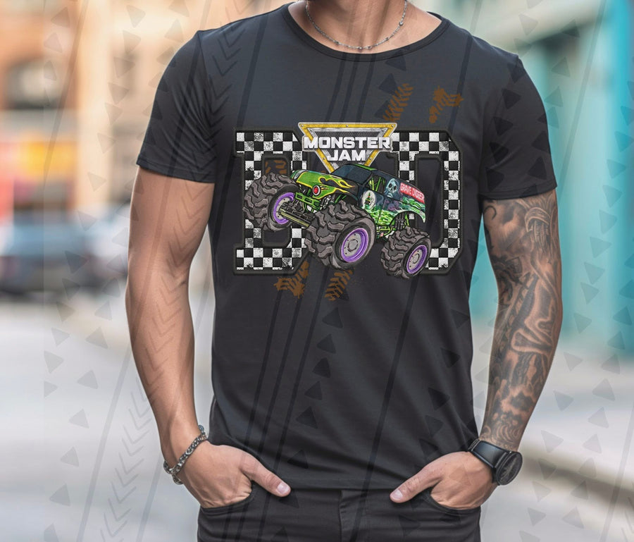 Monster Truck Dad Faux Embroidery Graphic Tee – Racing Dad Shirt – Unisex DTF Print - Pretty Petty Co