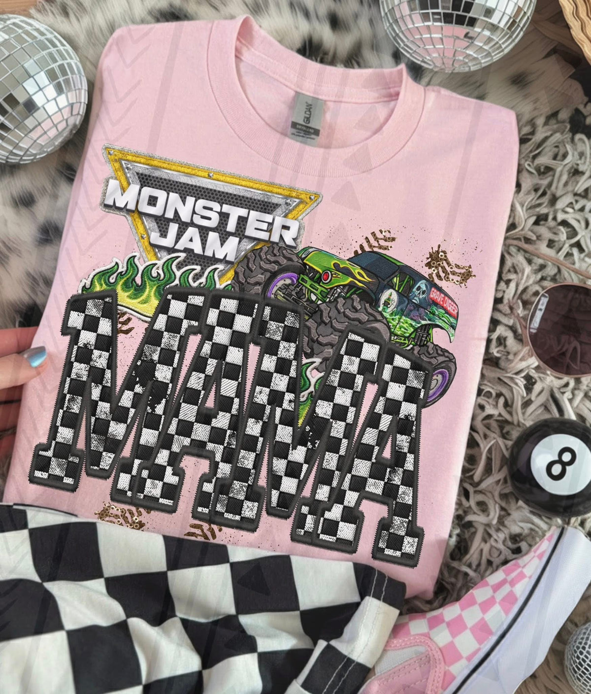 Monster Truck Mama Faux Embroidery Graphic Tee – Racing Mom Shirt – Unisex DTF Print - Pretty Petty Co