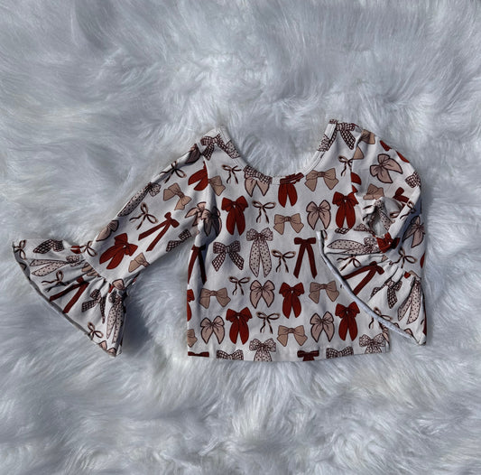 3/6 Months Fall Bows Ruffled Sleeve Top (FINAL SALE)