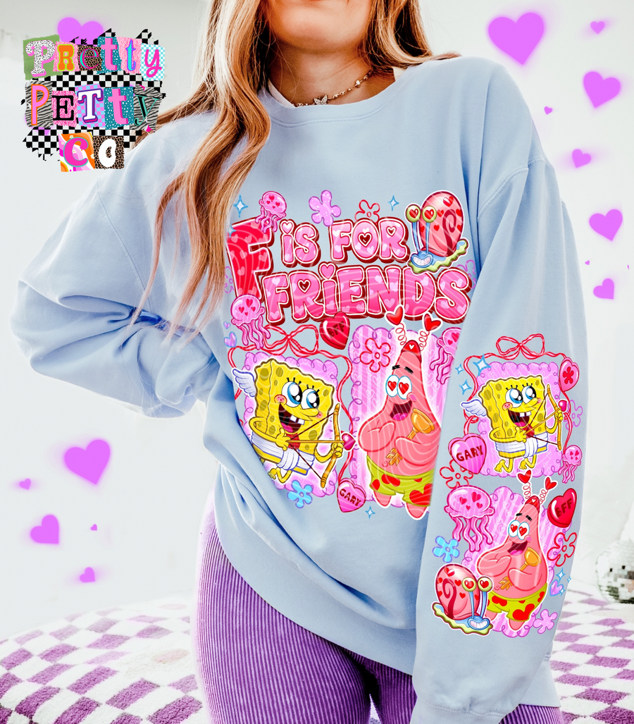 F is for Friends Valentine’s T-Shirt, SpongeBob Inspired Graphic Tee, Gildan, Youth & Adult Sizes, DTF Printed - Pretty Petty Co
