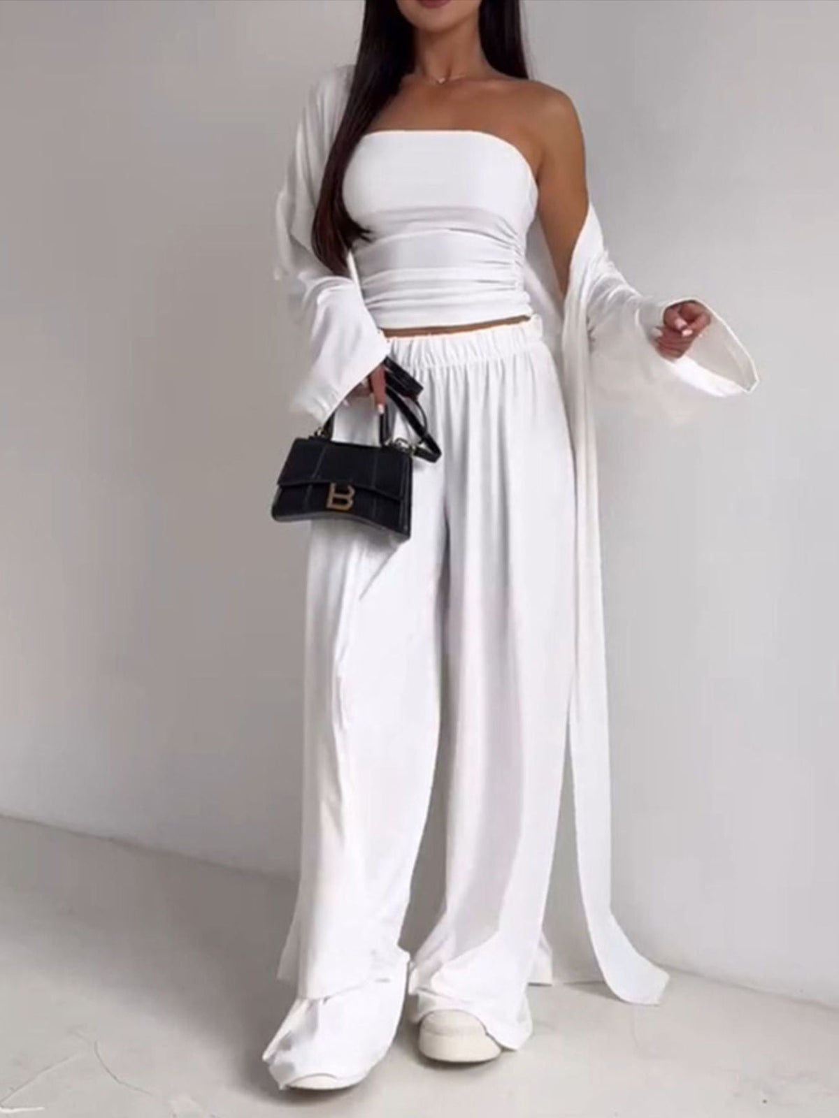 Tube Top & Cardigan & Pants Three Piece Set - Pretty Petty Co