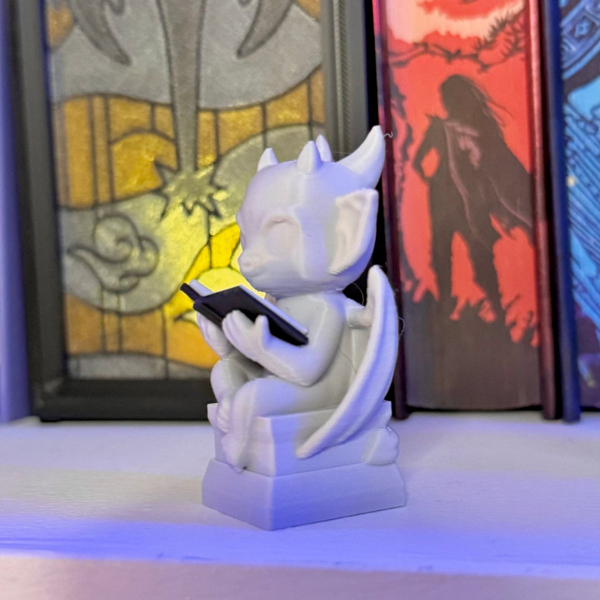 3d Printed Cute Gargoyle Reading a Book Bookshelf Decor - Pretty Petty Co