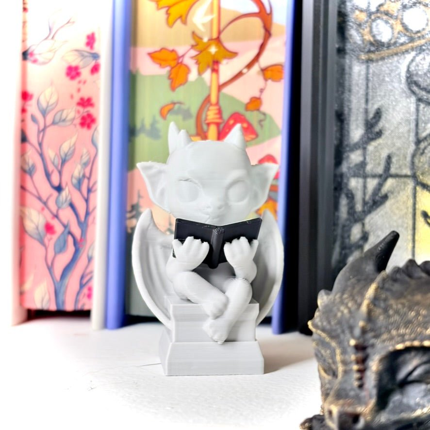 3d Printed Cute Gargoyle Reading a Book Bookshelf Decor - Pretty Petty Co