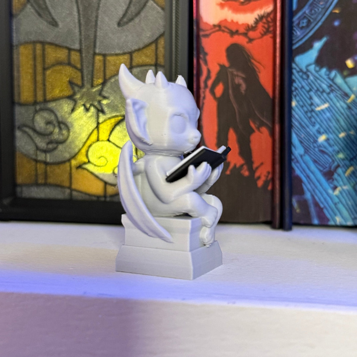 3d Printed Cute Gargoyle Reading a Book Bookshelf Decor - Pretty Petty Co