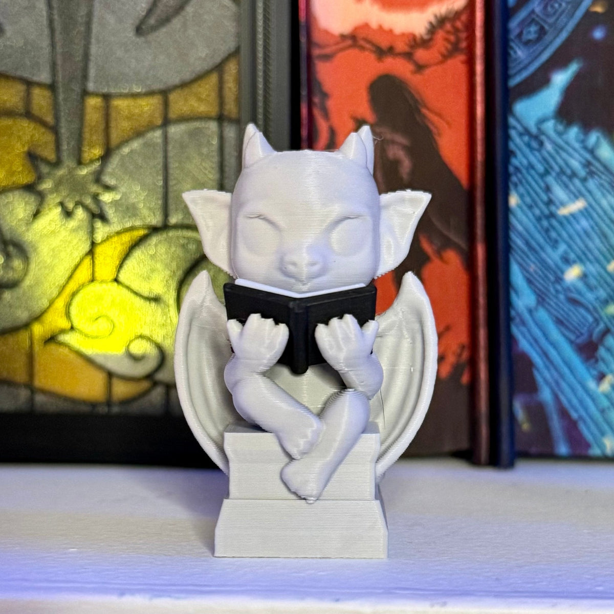 3d Printed Cute Gargoyle Reading a Book Bookshelf Decor - Pretty Petty Co
