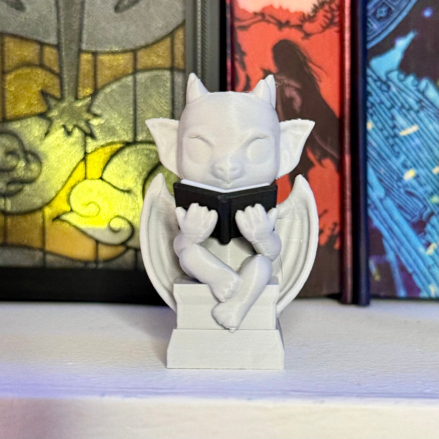 3d Printed Cute Gargoyle Reading a Book Bookshelf Decor - Pretty Petty Co