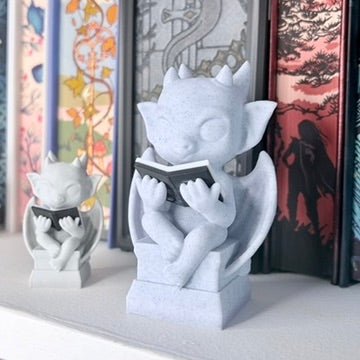 3d Printed Cute Gargoyle Reading a Book Bookshelf Decor - Pretty Petty Co