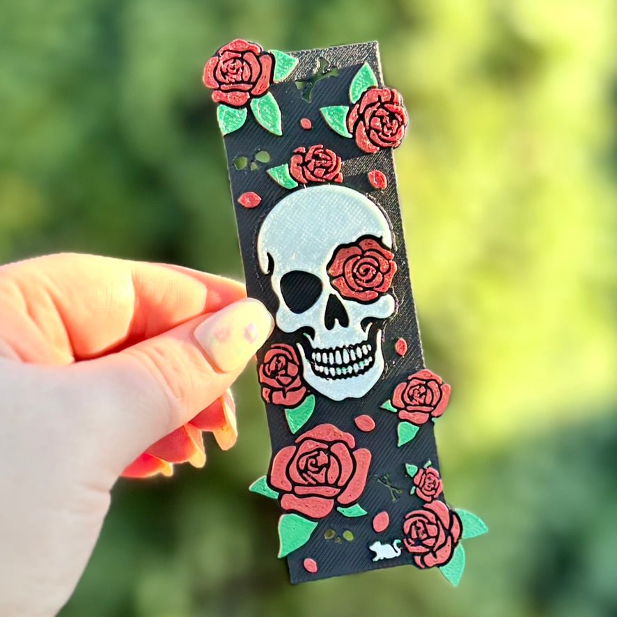 3d Printed Little Mouse Skull and Rose Bookmark - Pretty Petty Co