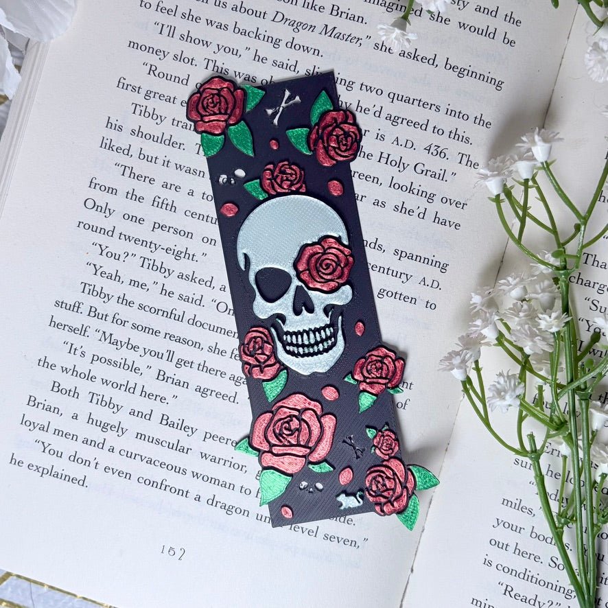 3d Printed Little Mouse Skull and Rose Bookmark - Pretty Petty Co