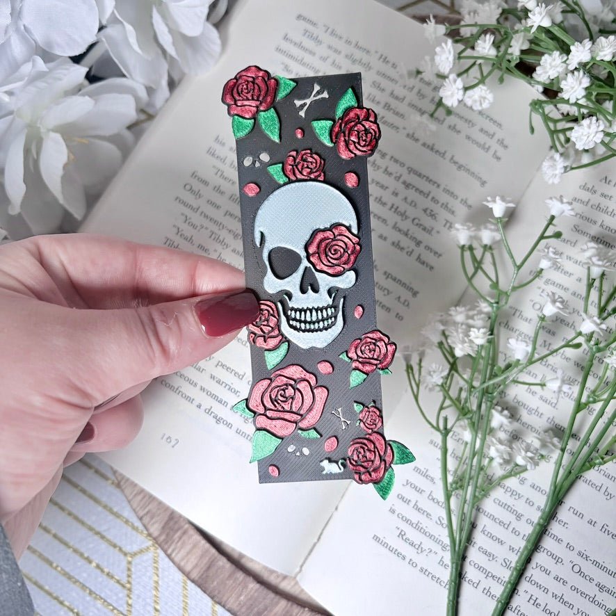 3d Printed Little Mouse Skull and Rose Bookmark - Pretty Petty Co