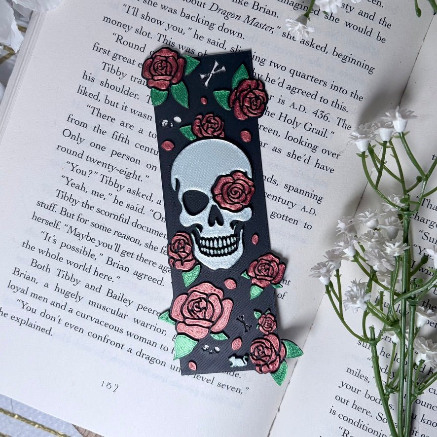 3d Printed Little Mouse Skull and Rose Bookmark - Pretty Petty Co