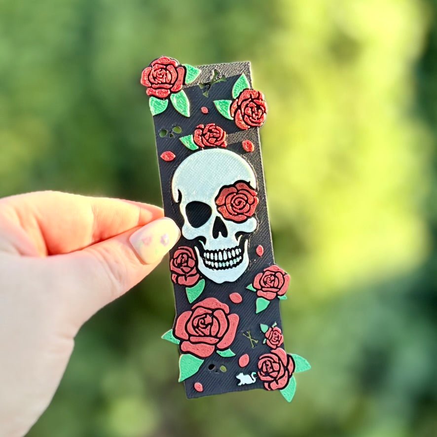 3d Printed Little Mouse Skull and Rose Bookmark - Pretty Petty Co