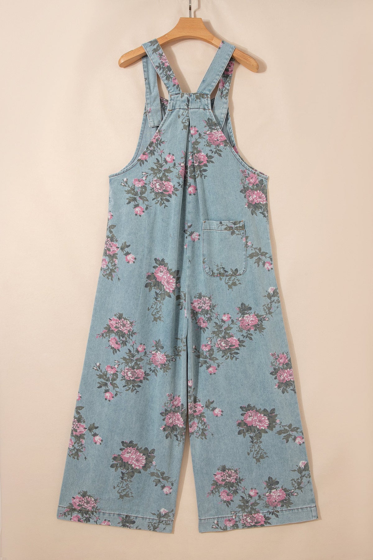 Beau Blue Floral Print Pleated High Waist Wide Leg Denim Jumpsuit - Pretty Petty Co