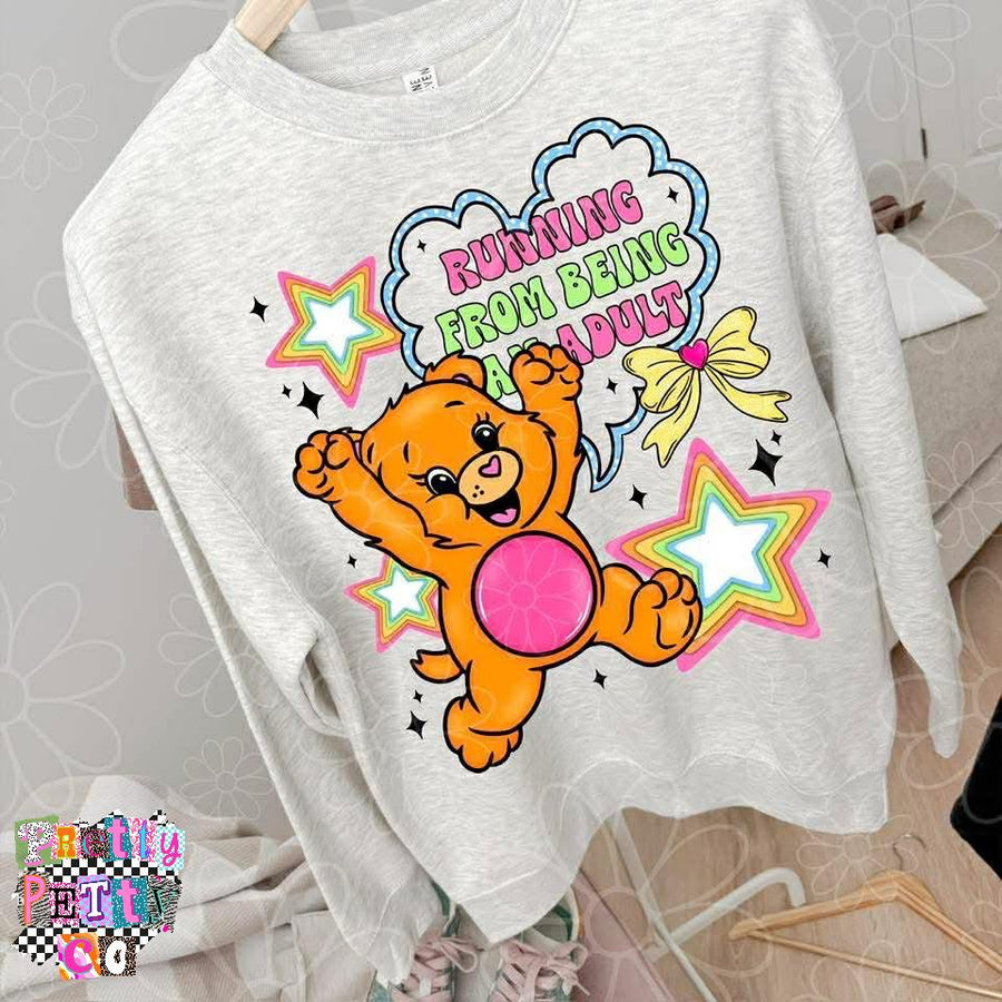 Funny Cartoon Bear Shirt | Running From Being an Adult Retro Tee - Pretty Petty Co