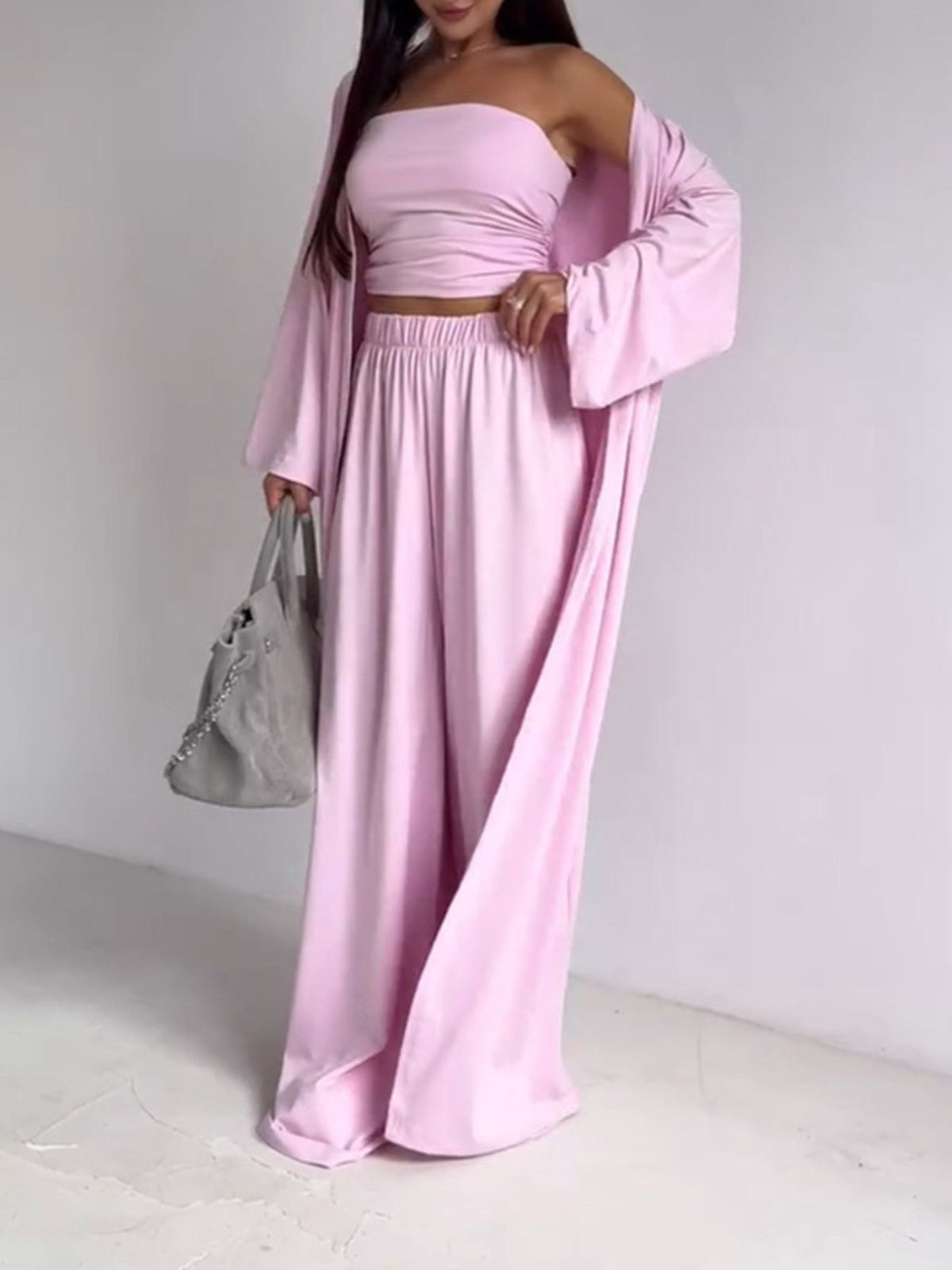 Tube Top & Cardigan & Pants Three Piece Set - Pretty Petty Co