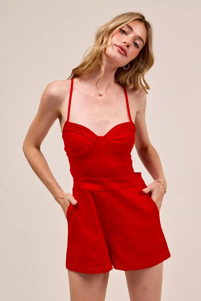 SO ME Fitted Open Back Game Day Romper with Lace Up Deta - Pretty Petty Co