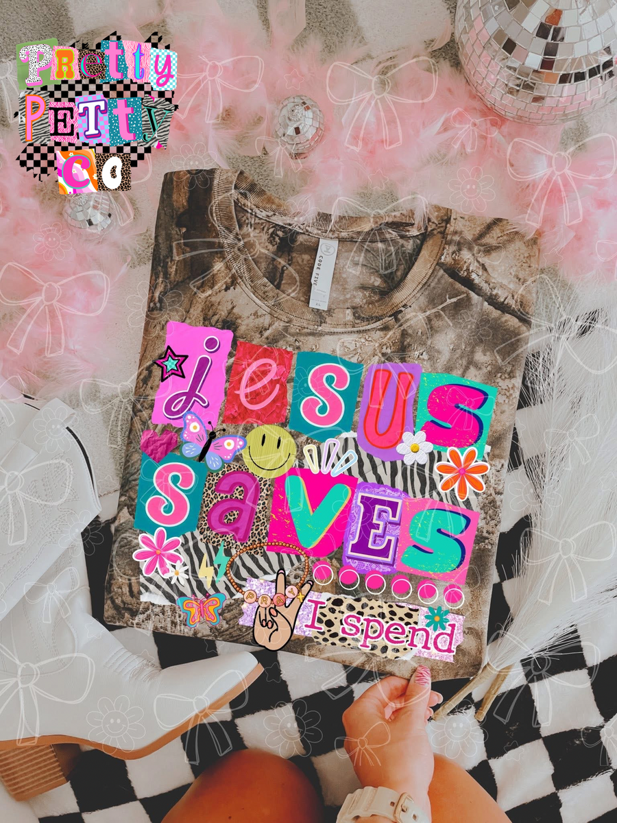 Jesus Saves and I Spend Comfort Colors Shirt – Christian Graphic Tee – Funny Faith Based T-Shirt - Pretty Petty Co