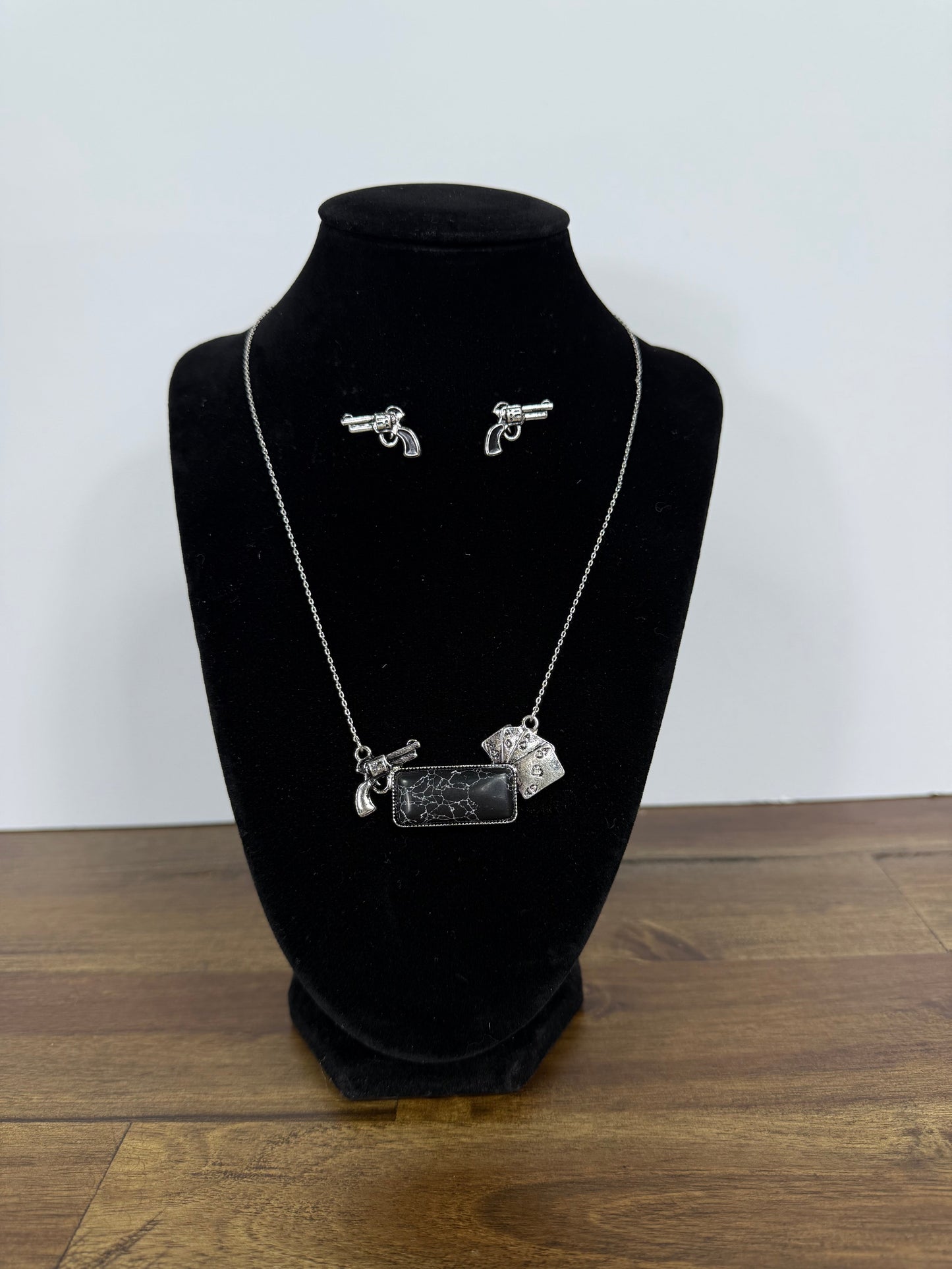 Black Marble Necklace/Earring set (FINAL SALE)
