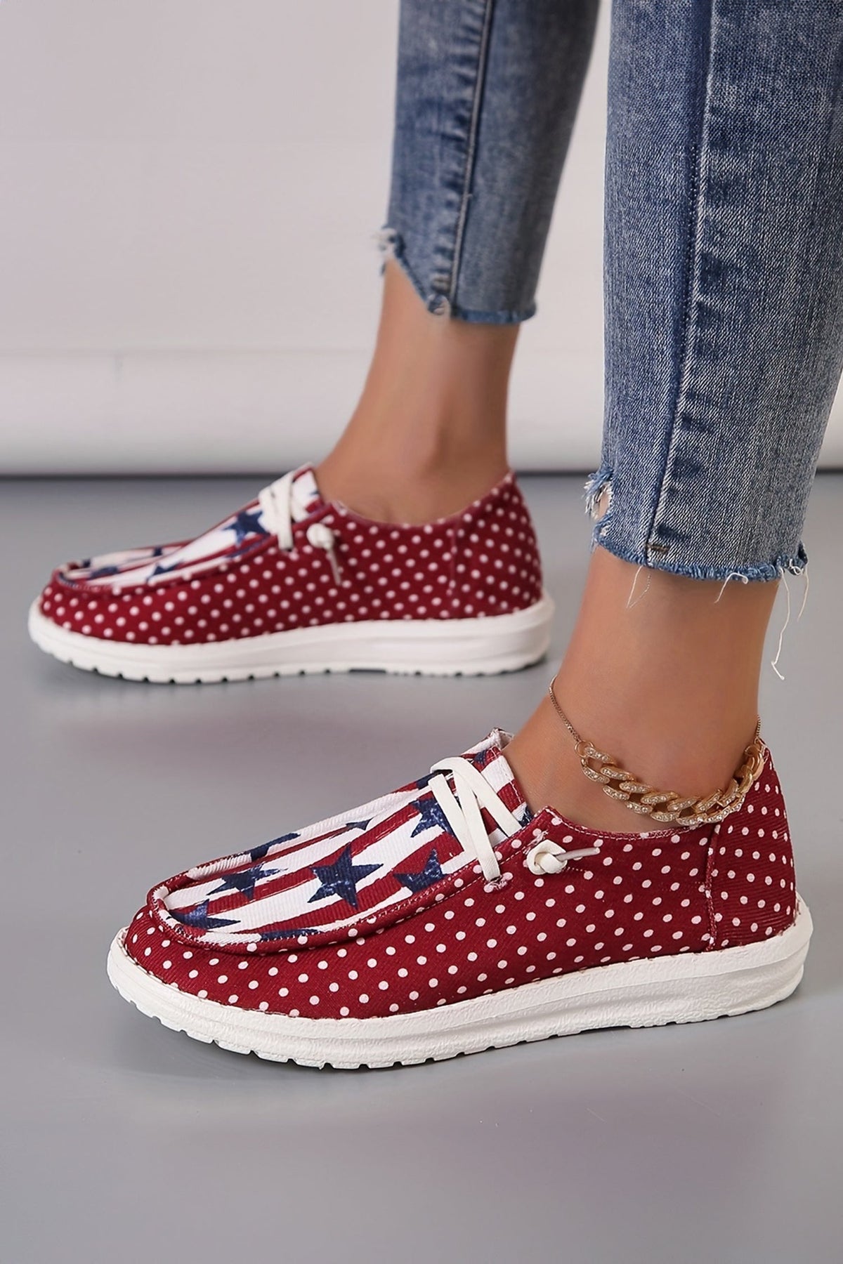 Racing Red Polka Dot Stars and Stripes Independent Day Casual Shoes - Pretty Petty Co
