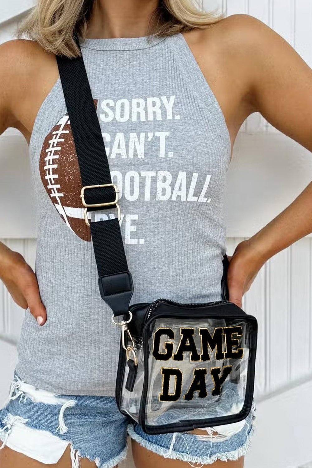 Black Chenille GAME DAY Pattern Clear Bag - Pretty Petty Co