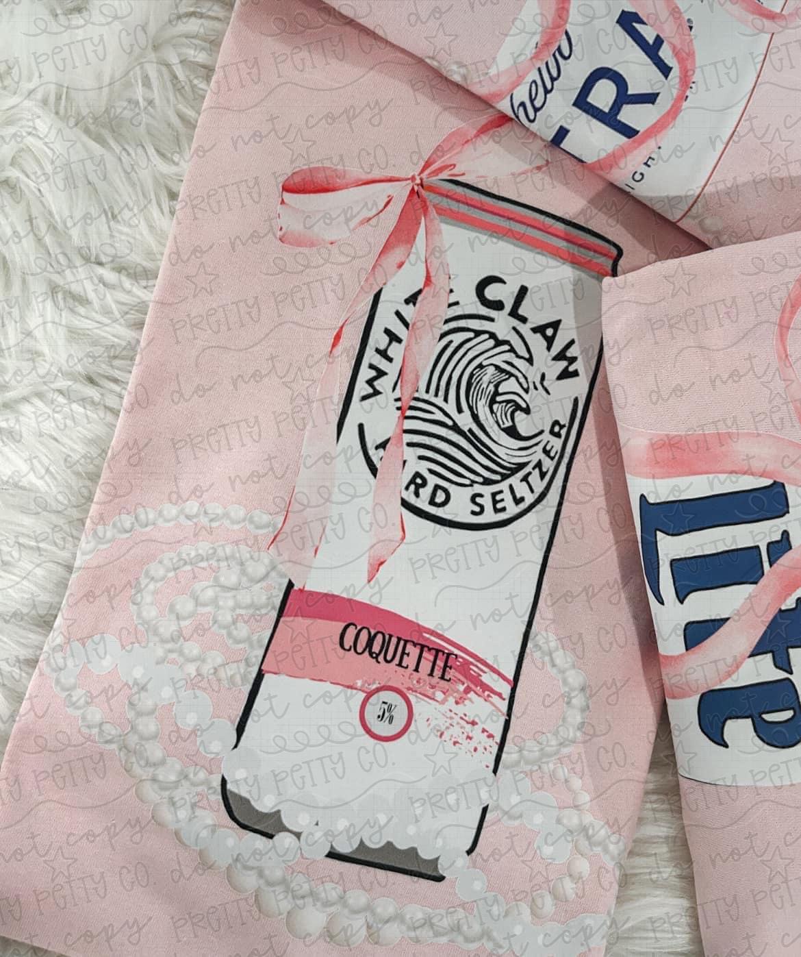 Coquette Hard Seltzer Graphic Tee | Girly Drink Shirt | Pink Bow & Pearl Trendy T-Shirt