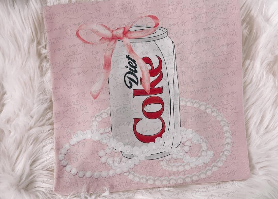 Diet Coke Coquette Graphic Tee | Girly Soda Can Shirt | Pink Bow & Pearl Trendy T-Shirt
