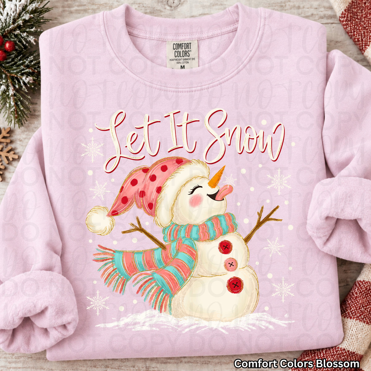 Let It Snow Snowman Christmas Sweatshirt, Cute Snowman Shirt, Pink Christmas Sweatshirt, Winter Snowflake Shirt, Cozy Holiday Gift
