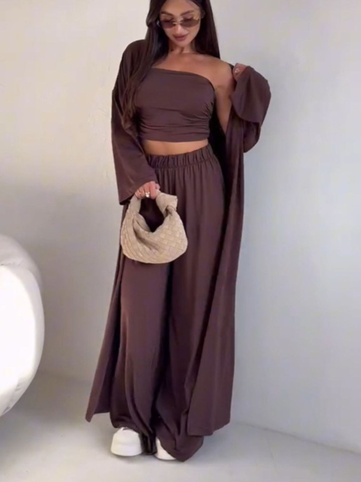 Tube Top & Cardigan & Pants Three Piece Set - Pretty Petty Co