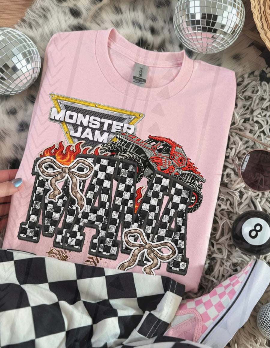 Monster Truck Mama Faux Embroidery Graphic Tee – Racing Mom Shirt – Unisex DTF Print - Pretty Petty Co
