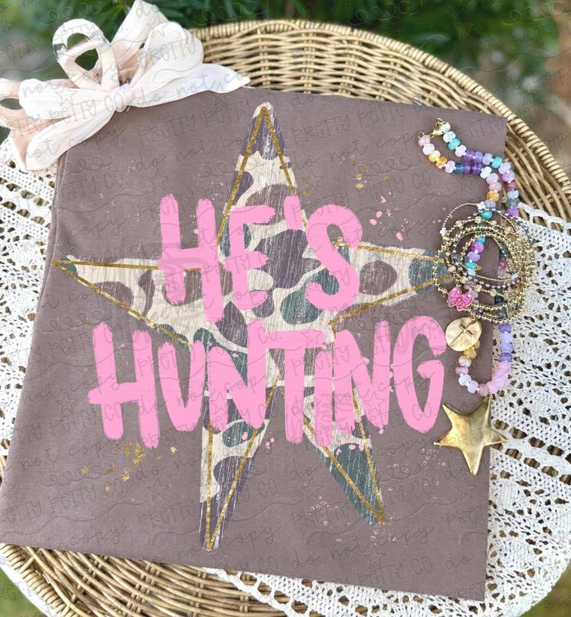 He’s Hunting Camo Star Graphic Tee | Pink Camo Hunting Shirt | Trendy Outdoors Graphic T-Shirt