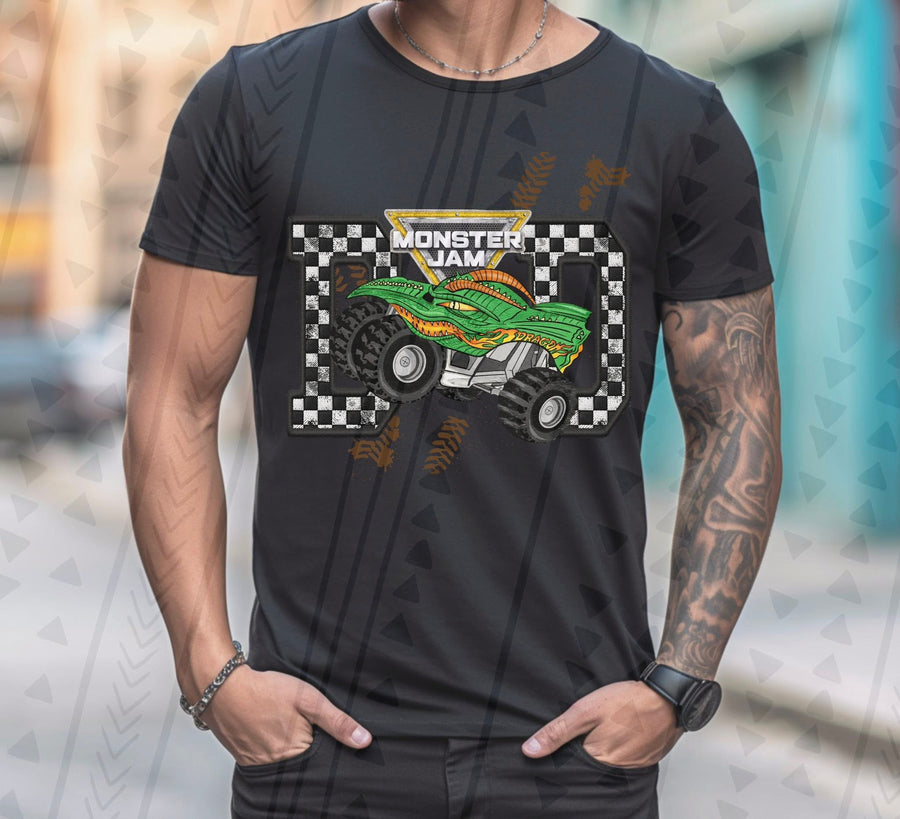 Monster Truck Dad Faux Embroidery Graphic Tee – Racing Dad Shirt – Unisex DTF Print - Pretty Petty Co