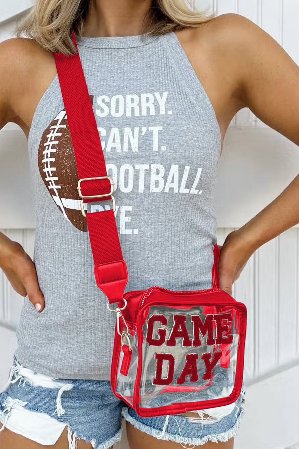 Black Chenille GAME DAY Pattern Clear Bag - Pretty Petty Co