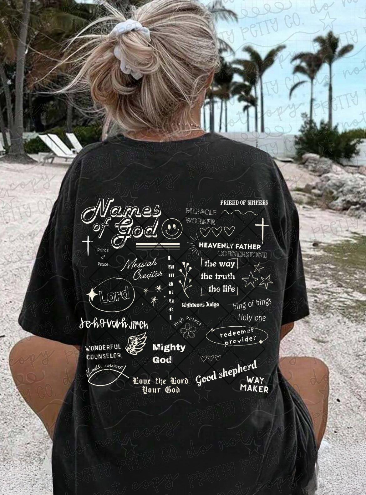 Names of God Shirt, Christian Worship Tee, Faith Based Inspirational Graphic T Shirt - Pretty Petty Co