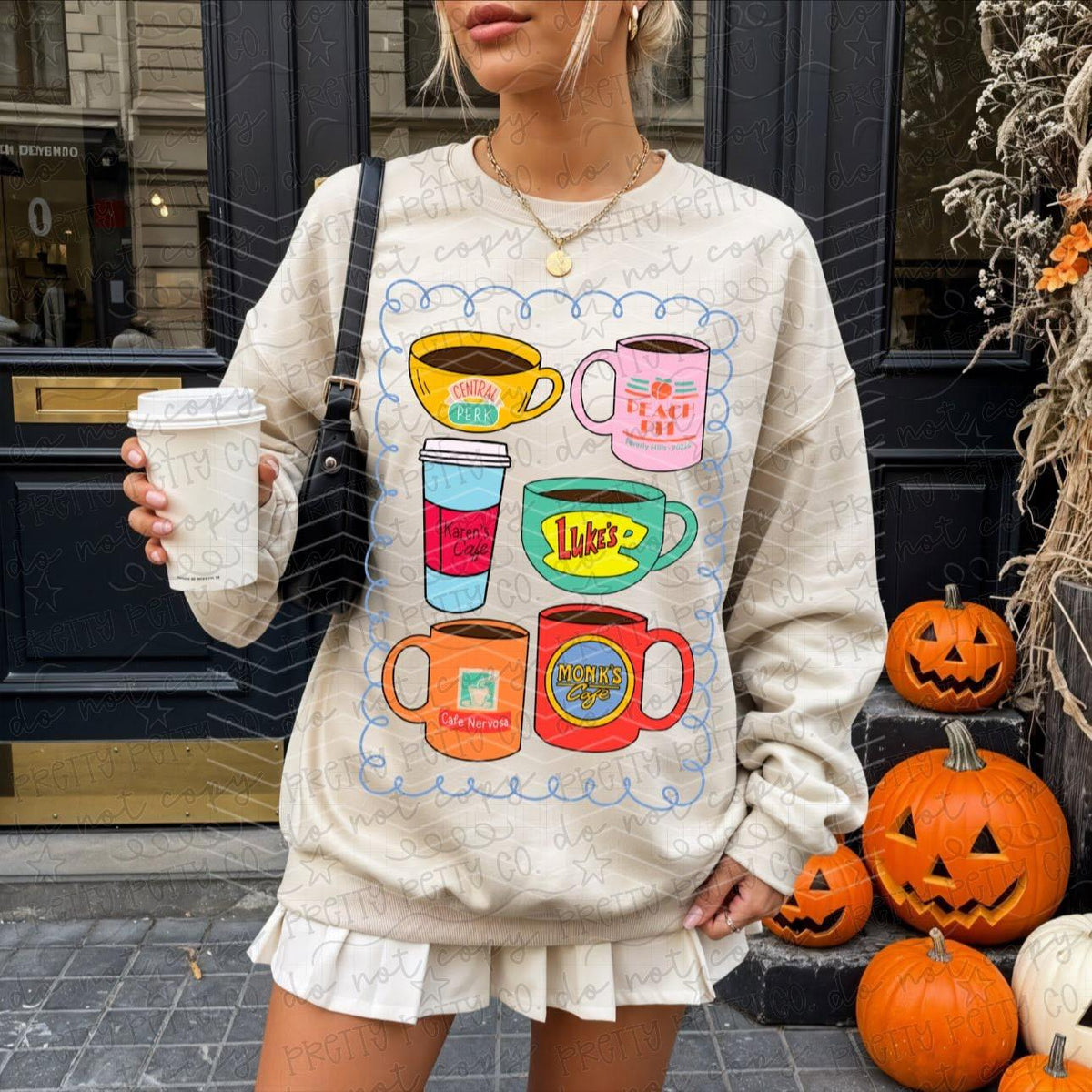 Retro TV Café Sweatshirt – Central Perk, Luke’s, Peach Pit – Cozy Fall Coffee Crewneck