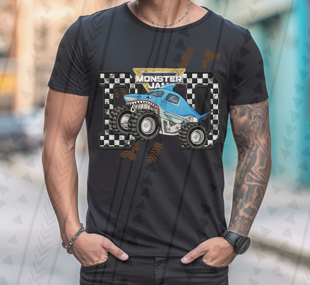 Monster Truck Dad Faux Embroidery Graphic Tee – Racing Dad Shirt – Unisex DTF Print - Pretty Petty Co